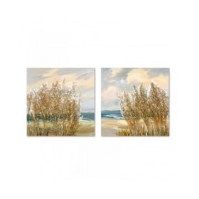Quadro Home ESPRIT Azzurro Dorato Spiaggia Mediterraneo 80 x 3 x 80 cm (2 Unità)
