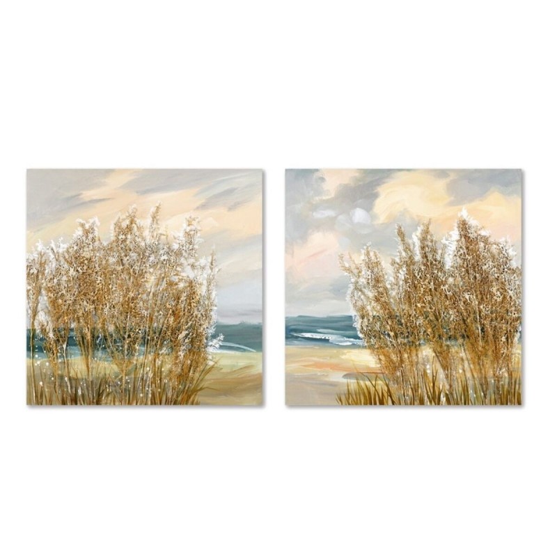 Quadro Home ESPRIT Azzurro Dorato Spiaggia Mediterraneo 80 x 3 x 80 cm (2 Unità)