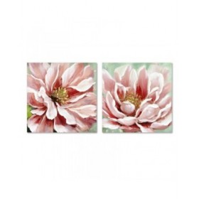 Quadro Home ESPRIT Verde Rosa Fiore Tradizionale 80 x 3 x 80 cm (2 Unità)