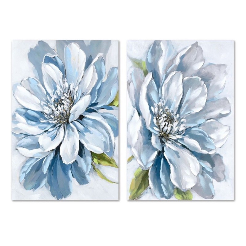Quadro Home ESPRIT Azzurro Fiore Tradizionale 60 x 3 x 90 cm (2 Unità)