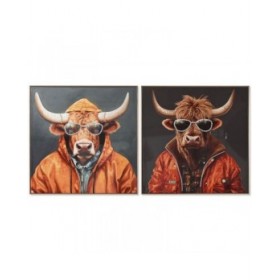 Quadro Home ESPRIT Grigio Arancio Mucca Moderno Laccato 82 x 4,5 x 82 cm (2 Unità)