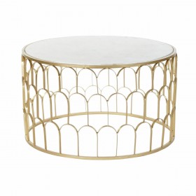 Tavolino da Caffè DKD Home Decor Glamour Bianco Multicolore Dorato Marmo Ferro 87 x 87 x 51,5 cm