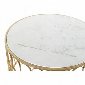 Tavolino da Caffè DKD Home Decor Glamour Bianco Multicolore Dorato Marmo Ferro 87 x 87 x 51,5 cm