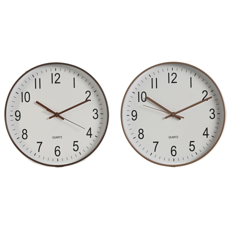 Orologio da Parete Home ESPRIT Bianco Marrone Naturale PVC 30 x 4 x 30 cm (2 Unità)