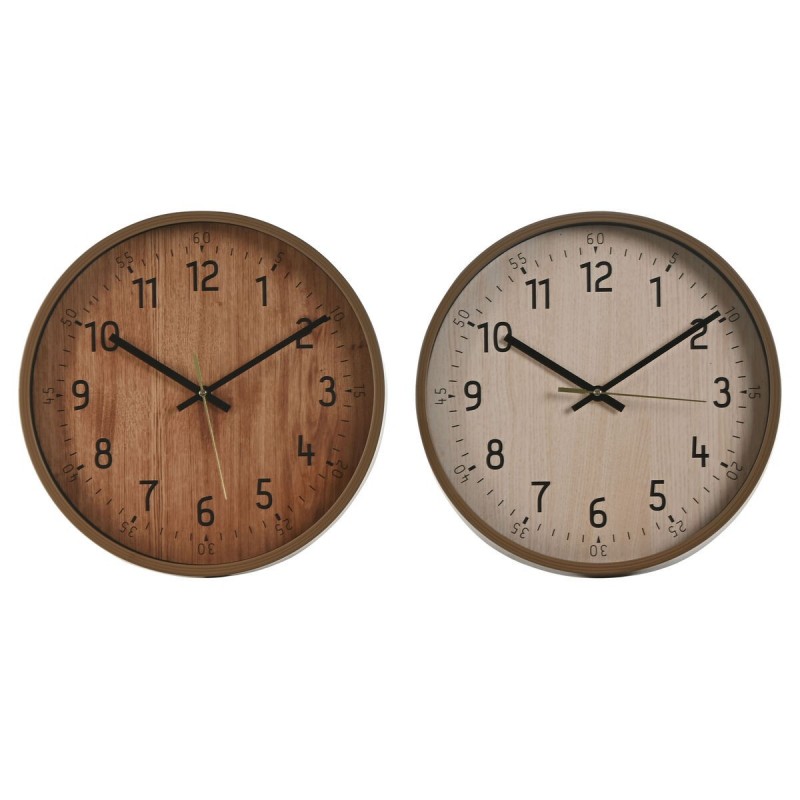 Orologio da Parete Home ESPRIT Marrone Naturale PVC Legno 30 x 4 x 30 cm (2 Unità)