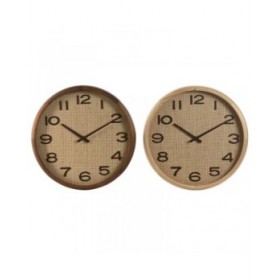 Orologio da Parete Home ESPRIT Marrone Naturale Legno Rattan 40 x 5 x 40 cm (2 Unità)