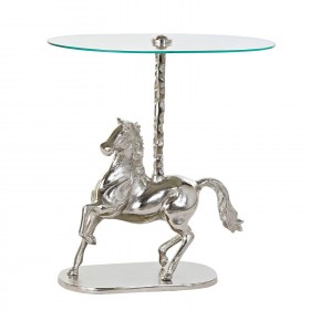 Tavolo aggiuntivo DKD Home Decor 8424001856442 Cavallo Cristallo Argentato Trasparente Alluminio (54 x 39 x 57 cm)