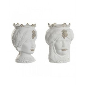 Vaso Home ESPRIT Bianco Beige Porcellana 15 x 15 x 26.5 cm (2 Unità)