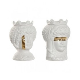 Vaso Home ESPRIT Bianco Dorato Porcellana 10 x 10 x 14 cm (2 Unità)