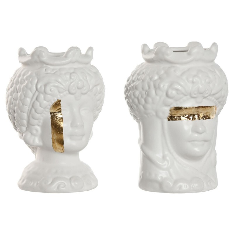 Vaso Home ESPRIT Bianco Dorato Porcellana 10 x 10 x 14 cm (2 Unità)
