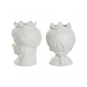 Vaso Home ESPRIT Bianco Dorato Porcellana 10 x 10 x 14 cm (2 Unità)