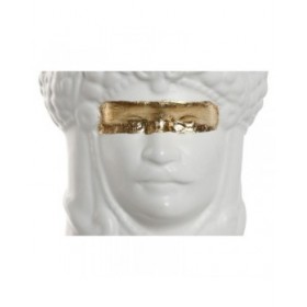 Vaso Home ESPRIT Bianco Dorato Porcellana 10 x 10 x 14 cm (2 Unità)
