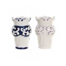 Vaso Home ESPRIT Azzurro Bianco Nero Porcellana 12 x 12 x 20 cm (2 Unità)