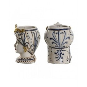 Vaso Home ESPRIT Azzurro Bianco Dorato Porcellana 15 x 15 x 26 cm (2 Unità)