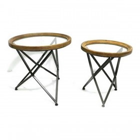Set di 2 tavoli DKD Home Decor Nero Naturale Metallo Cristallo Plastica 65 x 65 x 63 cm