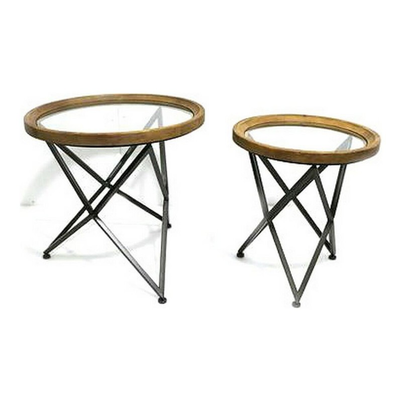 Set di 2 tavoli DKD Home Decor Nero Naturale Metallo Cristallo Plastica 65 x 65 x 63 cm