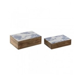 Scatola-Portagioie Home ESPRIT Azzurro Bianco Naturale Legno di mango 25 x 17,5 x 8 cm (2 Unità)
