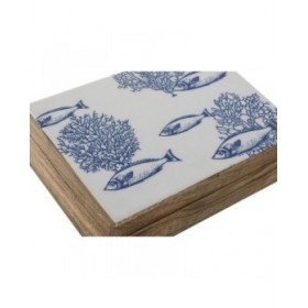 Scatola-Portagioie Home ESPRIT Azzurro Bianco Naturale Legno di mango 25 x 17,5 x 8 cm (2 Unità)