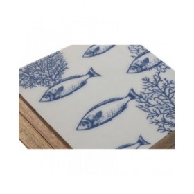 Scatola-Portagioie Home ESPRIT Azzurro Bianco Naturale Legno di mango 18 x 17 x 8,5 cm (2 Unità)