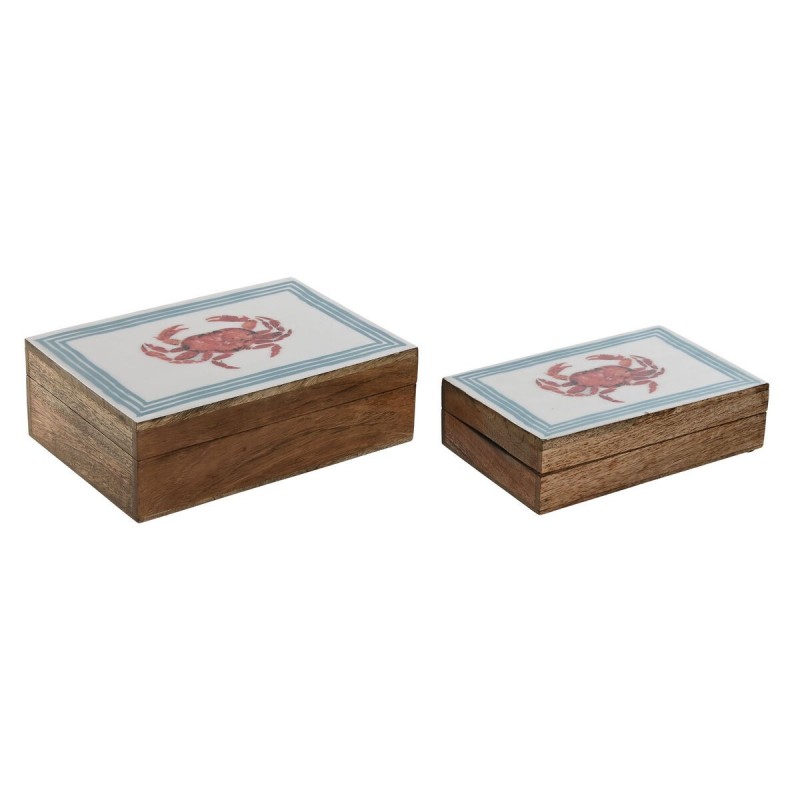 Scatola-Portagioie Home ESPRIT Multicolore Legno di mango 25 x 17,5 x 8 cm (2 Unità)