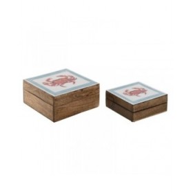 Scatola-Portagioie Home ESPRIT Multicolore Legno di mango 17,5 x 17,5 x 8 cm (2 Unità)