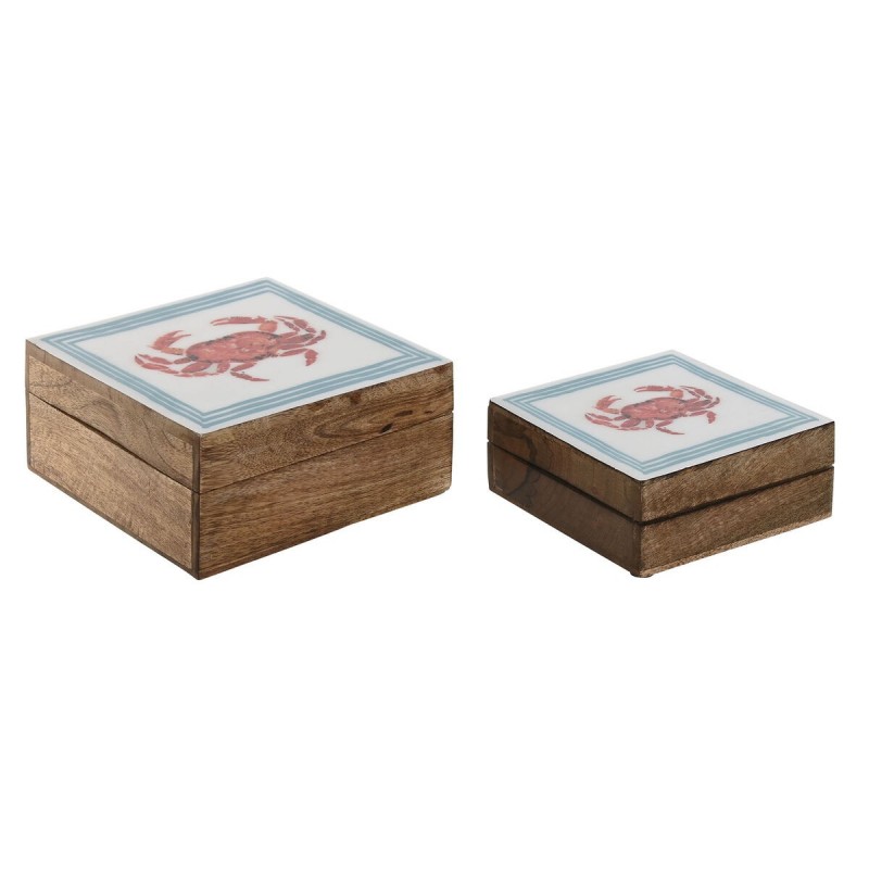 Scatola-Portagioie Home ESPRIT Multicolore Legno di mango 17,5 x 17,5 x 8 cm (2 Unità)