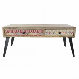 Tavolo aggiuntivo DKD Home Decor 110 x 70 x 46 cm Nero Metallo Marrone Multicolore Legno di mango