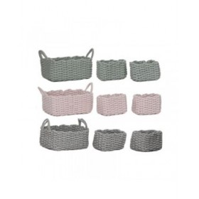 Set di Cestini Home ESPRIT Beige Grigio Rosa Corda (3 Pezzi) (3 Unità)