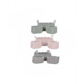 Set di Cestini Home ESPRIT Beige Grigio Rosa Corda (3 Pezzi) (3 Unità)