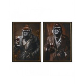 Quadro Home ESPRIT Marrone Nero Gorilla Loft Laccato 51,5 x 4,5 x 71,5 cm (2 Unità)