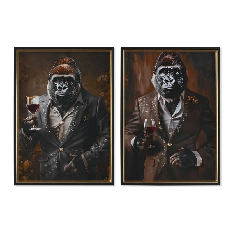 Quadro Home ESPRIT Marrone Nero Gorilla Loft Laccato 51,5 x 4,5 x 71,5 cm (2 Unità)
