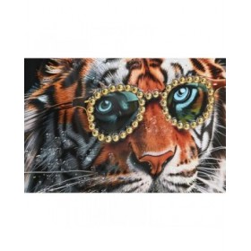 Quadro Home ESPRIT Nero Turchese Tigre Laccato 60 x 3,5 x 60 cm (2 Unità)