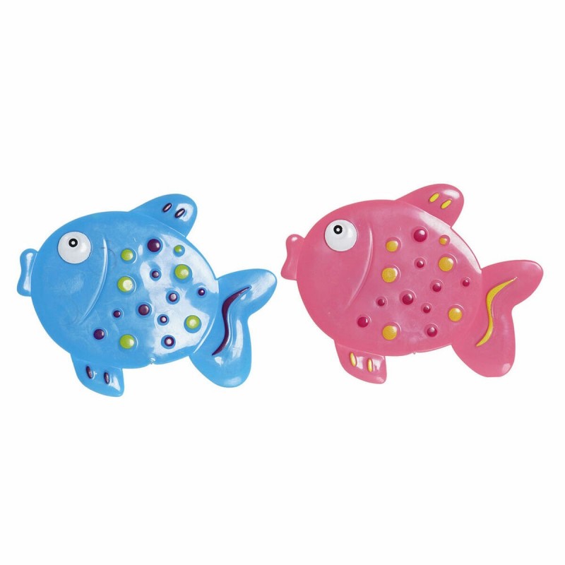 Tappeto da bagno DKD Home Decor 13 x 1 x 10,5 cm Azzurro Rosa Per bambini PVC Pesce (2 Unità)