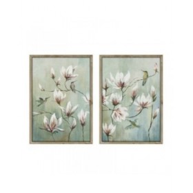 Quadro Home ESPRIT Azzurro Bianco Fiori Orientale 50 x 2,5 x 70 cm (2 Unità)
