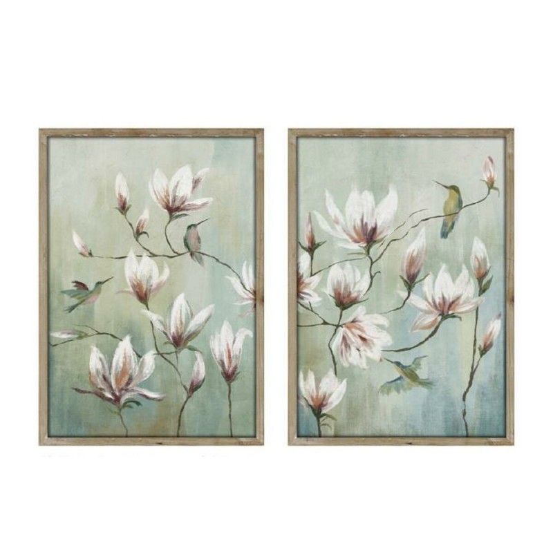 Quadro Home ESPRIT Azzurro Bianco Fiori Orientale 50 x 2,5 x 70 cm (2 Unità)