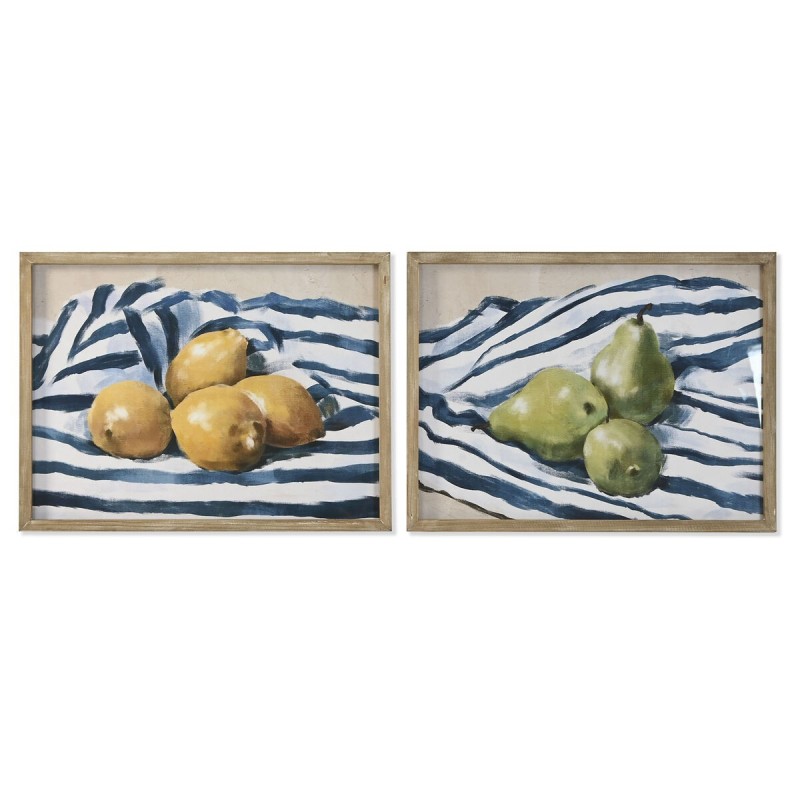 Quadro Home ESPRIT Giallo Azzurro Bianco Verde Frutta Mediterraneo 60 x 2,5 x 45 cm (2 Unità)