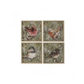 Quadro Home ESPRIT Verde Uccelli Shabby Chic 50 x 2 x 50 cm (4 Unità)