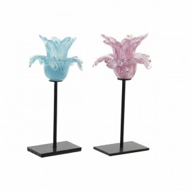 Portacandele DKD Home Decor Azzurro Rosa Metallo Cristallo 12 x 12 x 24 cm (2 Unità)