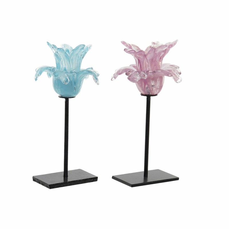 Portacandele DKD Home Decor Azzurro Rosa Metallo Cristallo 12 x 12 x 24 cm (2 Unità)