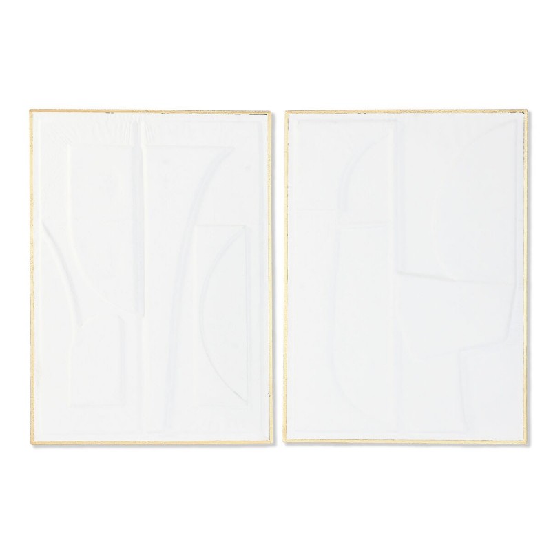 Decorazione da Parete Home ESPRIT Bianco Dorato Astratto 72,7 x 2,5 x 100,5 cm (2 Unità)