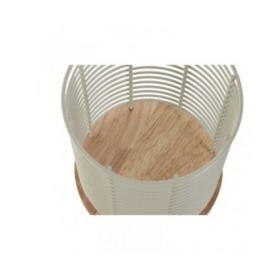 Cestello per posate Home ESPRIT Beige Grigio Naturale Metallo Legno d'albero della gomma 13,5 x 13,5 x 17 cm (2 Unità)