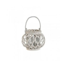 Portacandele Home ESPRIT Bianco vimini Cristallo 23 x 23 x 18 cm