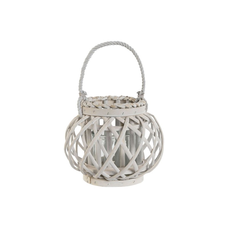 Portacandele Home ESPRIT Bianco vimini Cristallo 23 x 23 x 18 cm