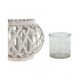 Portacandele Home ESPRIT Bianco vimini Cristallo 23 x 23 x 18 cm