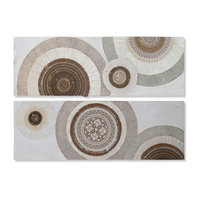 Quadro Home ESPRIT Bianco Beige Cerchi Scandinavo 150 x 3 x 50 cm (2 Unità)