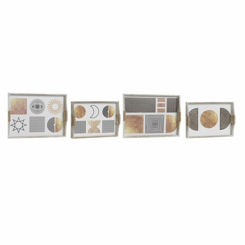 Set di Vassoi DKD Home Decor Bianco Nero Dorato Legno MDF 40 x 30 x 6 cm (2 Unità) (12 Unità)