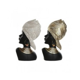 Statua Decorativa Home ESPRIT Bianco Nero Dorato Africana 22 x 11 x 37 cm (2 Unità)