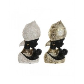 Statua Decorativa Home ESPRIT Bianco Nero Dorato Africana 15 x 9 x 25 cm (2 Unità)