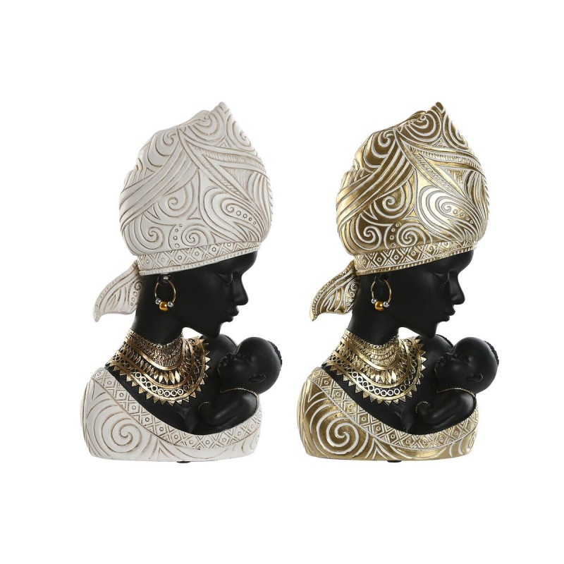 Statua Decorativa Home ESPRIT Bianco Nero Dorato Africana 15 x 9 x 25 cm (2 Unità)