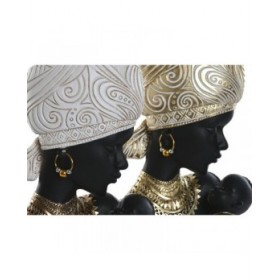 Statua Decorativa Home ESPRIT Bianco Nero Dorato Africana 15 x 9 x 25 cm (2 Unità)